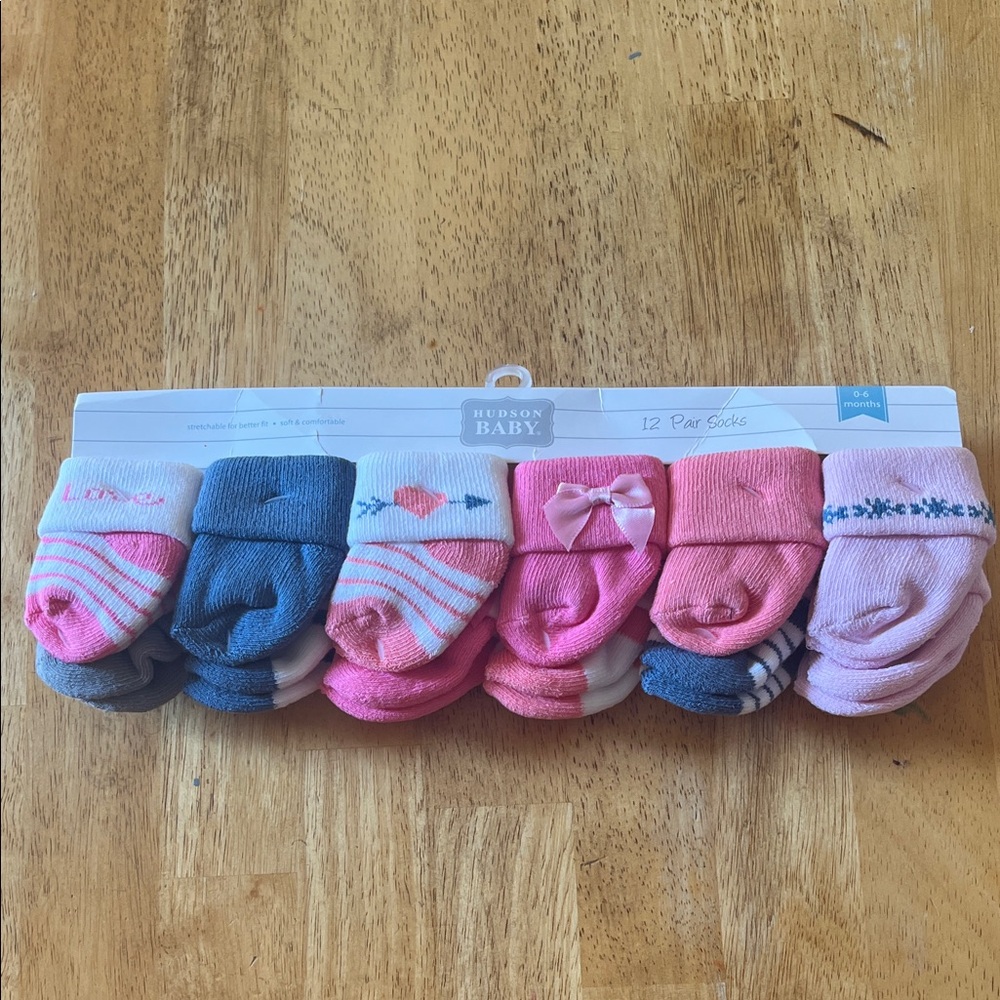 Hudson Baby Pink and Navy Infant Socks Set